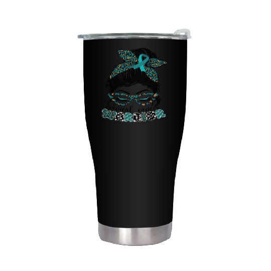 Cervical Cancer Warrior Messy Bun Girl Design Stainless Steel Tumblers