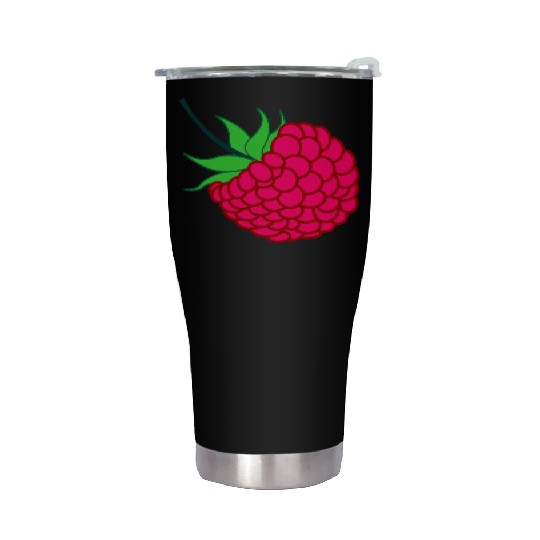 Raspberry red with green leaves Stainless Steel Tumblers