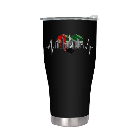 Dubai Skyline Heartbeat Burj Khalifa Love UAE Flag Stainless Steel Tumblers