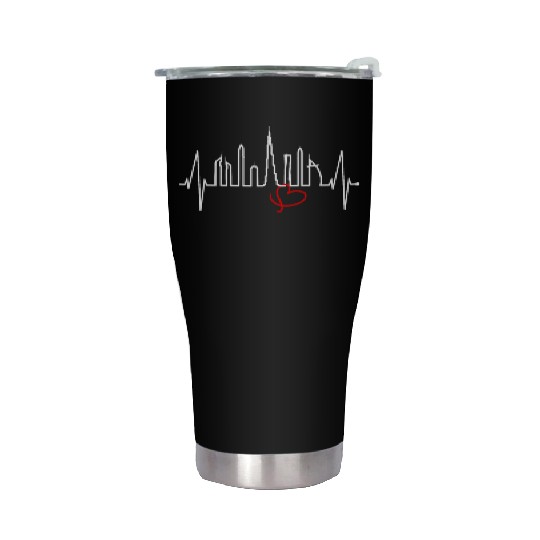 Dubai Skyline Heartbeat Burj Khalifa Silhouette Stainless Steel Tumblers