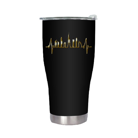 Dubai Skyline Heartbeat Burj Khalifa Silhouette Stainless Steel Tumblers