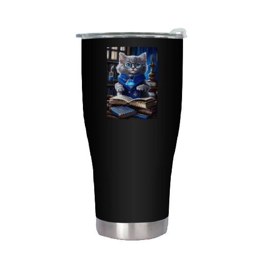 The Raven-claw Kitten Scholar: A Feline Journey. Stainless Steel Tumblers