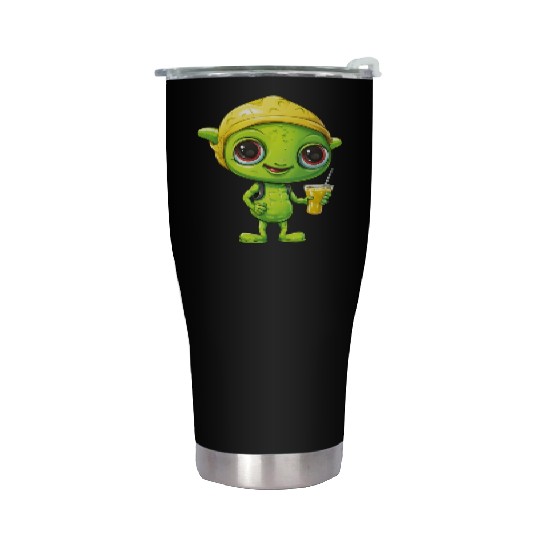 Refreshing Alien Lemonade: Green & Yellow Blend Stainless Steel Tumblers