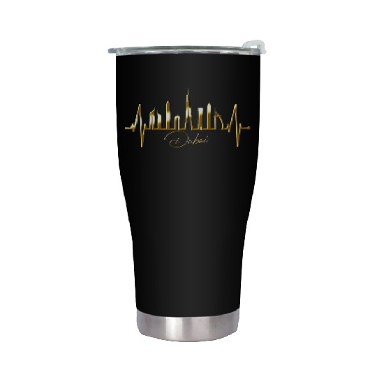Dubai Skyline Heartbeat Burj Khalifa Silhouette Stainless Steel Tumblers