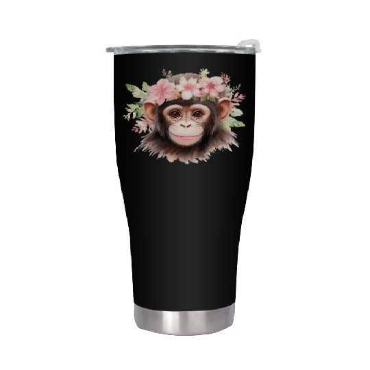 Monkey Chimpanzee Jungle Animal Boho Floral Ape Stainless Steel Tumblers