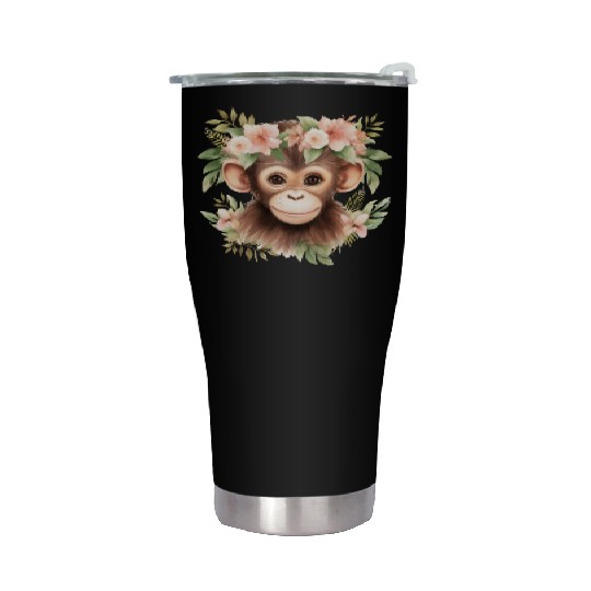 Monkey Chimpanzee Jungle Animal Boho Floral Ape Stainless Steel Tumblers