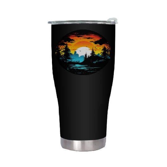Riverside Twilight in the Forest Stainless Steel Tumblers