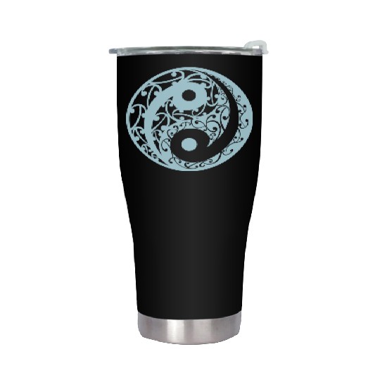 Yin And Yang In A Koru Pattern In A Light Blue Stainless Steel Tumblers