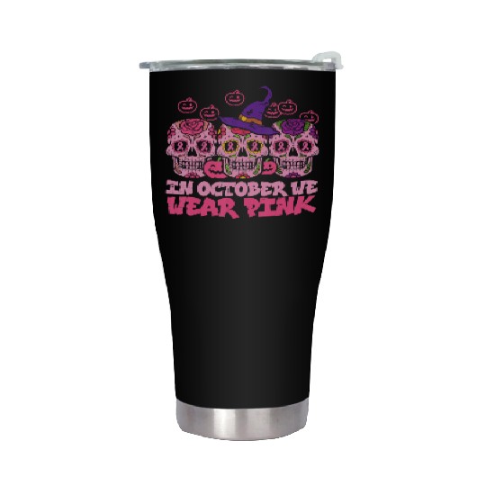 We Wear Pink Sugar Skull Halloween Breast Cancer Stainless Steel Tumblers
