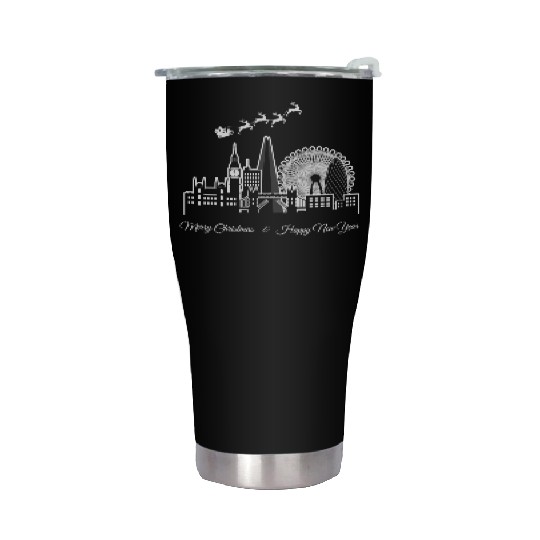 Merry Christmas Happy New Year London UK Stainless Steel Tumblers