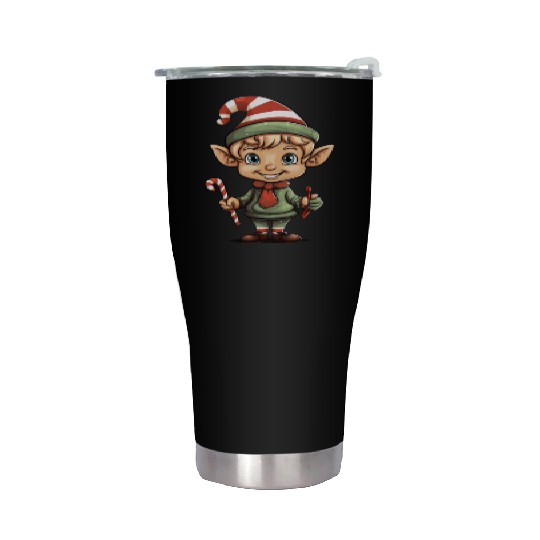 Christmas Elf Candy Cane X-Mas Pajamas Party Stainless Steel Tumblers