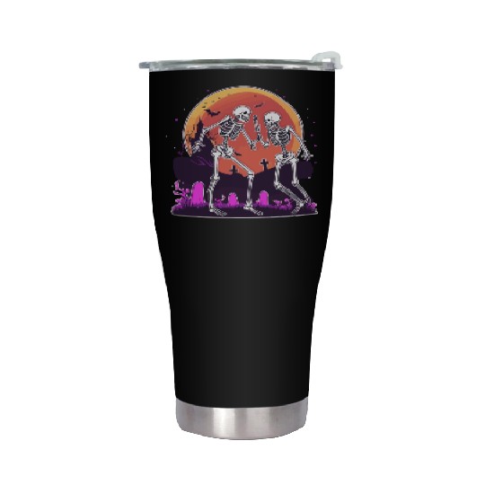 "Skeletal Dance-Off Under Neon Moon" Stainless Steel Tumblers