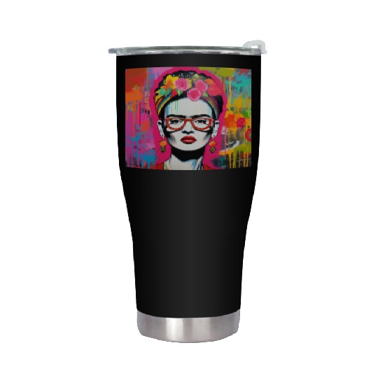 Frida Kahlo style urban art colorfull graffiti Stainless Steel Tumblers