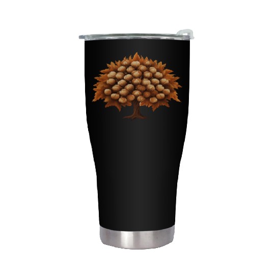 Autumn’s Melancholy: Brown Chestnut Tree Stainless Steel Tumblers