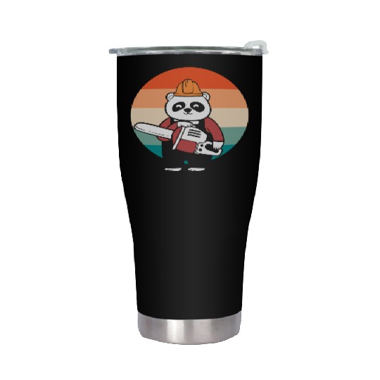 Panda Chainsaw Tree Worker Stainless Steel Tumblers