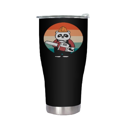 Panda Chainsaw Tree Worker Stainless Steel Tumblers