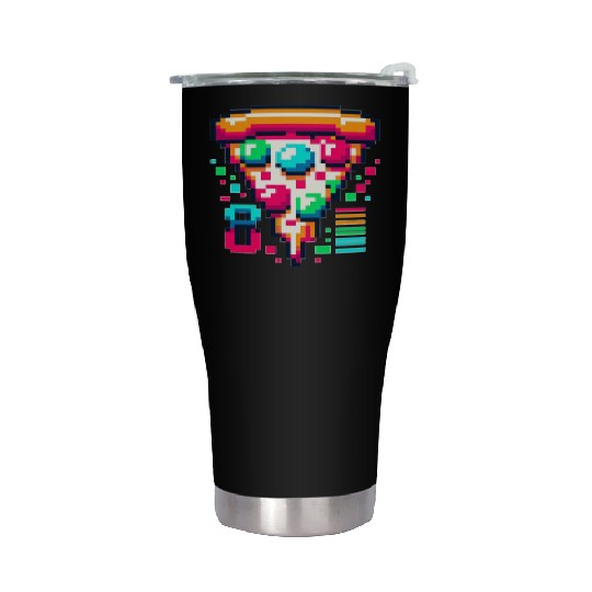 Futuristic Pixel Pizza: Neon-Topped Delight Stainless Steel Tumblers