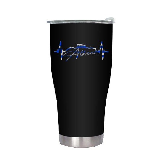 Athens Skyline Heartbeat Heart Flag Ancient Greek Stainless Steel Tumblers