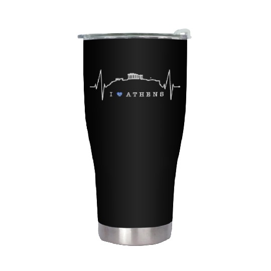 Athens Skyline Heartbeat Heart Flag Ancient Greek Stainless Steel Tumblers