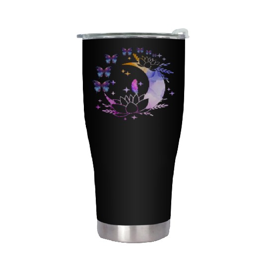 Celestial Serenity Moon, Lotus, Feather, butterfly Stainless Steel Tumblers