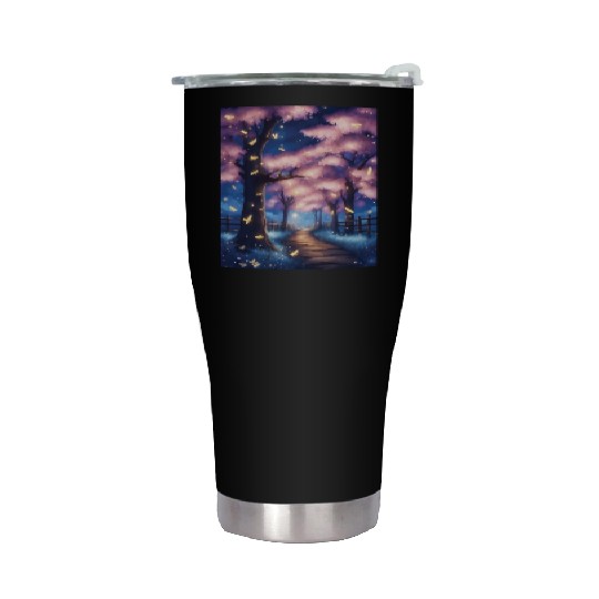 Fireflies In Cherry Blossom Trees Stainless Steel Tumblers