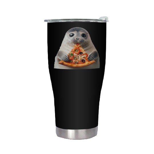 Seerobbe enjoys pizza Stainless Steel Tumblers