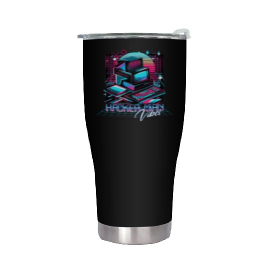 Retro Neon Hacker Man Vibes 90s Stainless Steel Tumblers