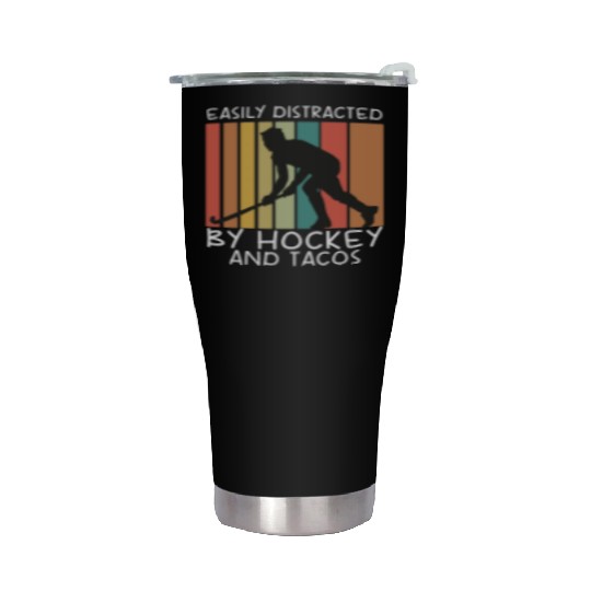 Easily Distracted By Hockey And Tacos Lover Funny Stainless Steel Tumblers