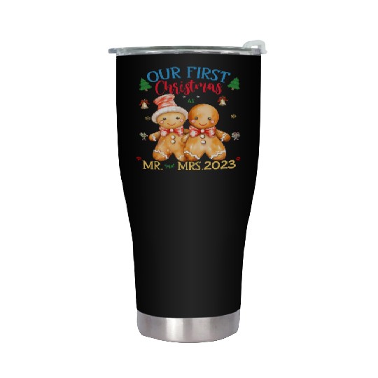 gingerbread couple first Christmas Mr. and Mrs. Stainless Steel Tumblers
