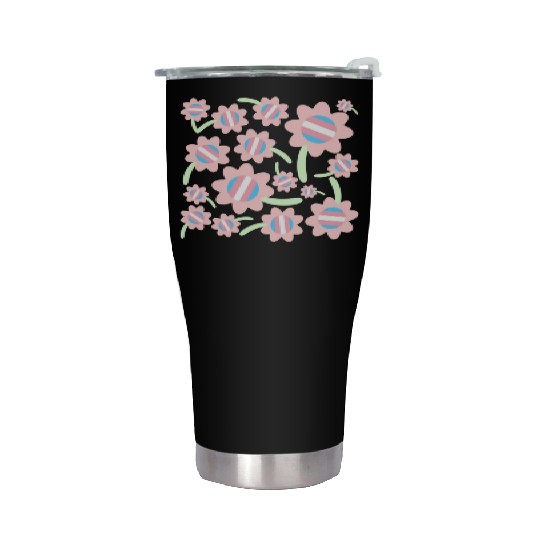 Transgender Pride Flag Flower Pattern Stainless Steel Tumblers