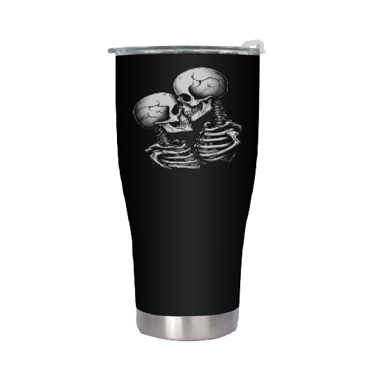 Skeleton Kissing Lovers' Design: Eternal Embrace Stainless Steel Tumblers