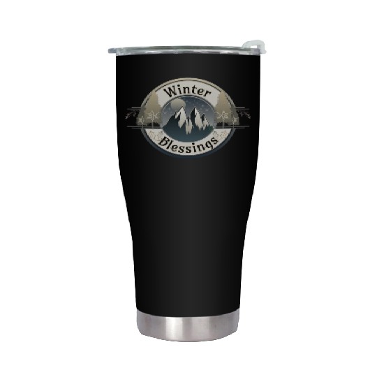 Winter Blessings Mountains and Star Light Badge Stainless Steel Tumblers