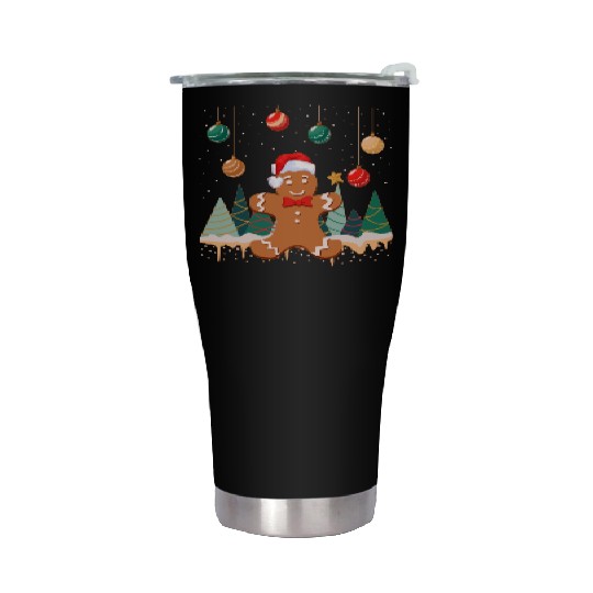 Gingerbread Man Cookie Snowy Christmas Ornaments Stainless Steel Tumblers