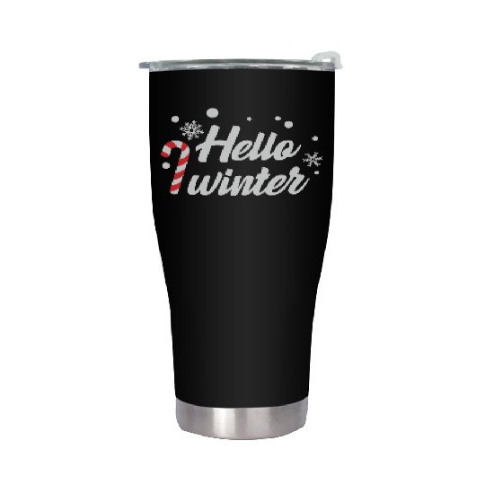 Hello Winter Christmas Candy Canes Stainless Steel Tumblers