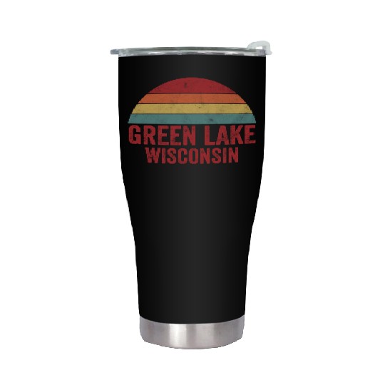 Vintage Green Lake Wisconsin Stainless Steel Tumblers
