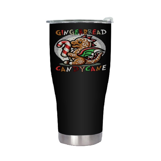 Gingerbread & Candy Cane - A Gingerbread Dragon Stainless Steel Tumblers