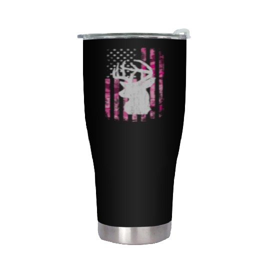 Deer Hunting Camo Pink Camouflage American Flag Stainless Steel Tumblers