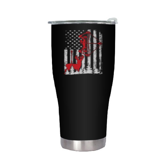 Patriotic Bow Hunting Deer Hunter Flag American Stainless Steel Tumblers