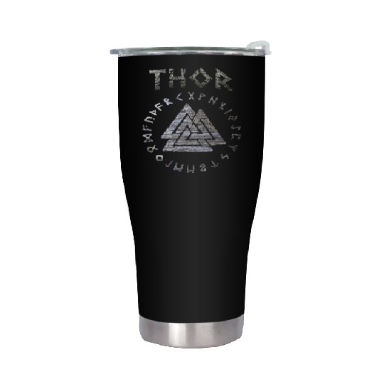 Thor Mjolnir Valknut Vikings Runes Stainless Steel Tumblers