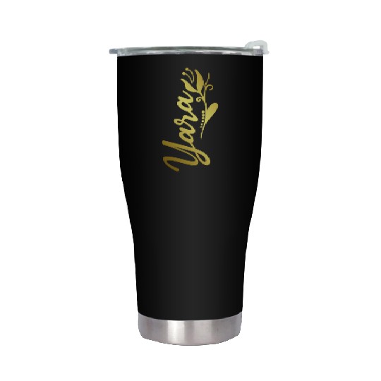 Yara Name Faux Gold Tulip Flourish Stainless Steel Tumblers