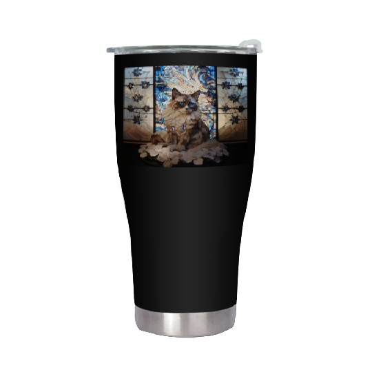 Ragdoll cat in stained glass Stainless Steel Tumblers
