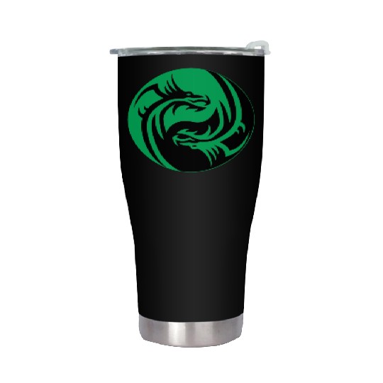 tow Dragonball in circle green and black Stainless Steel Tumblers