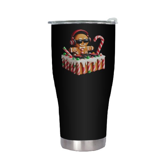Gingerbread DJ Booth Christmas Holiday Candy Cane Stainless Steel Tumblers