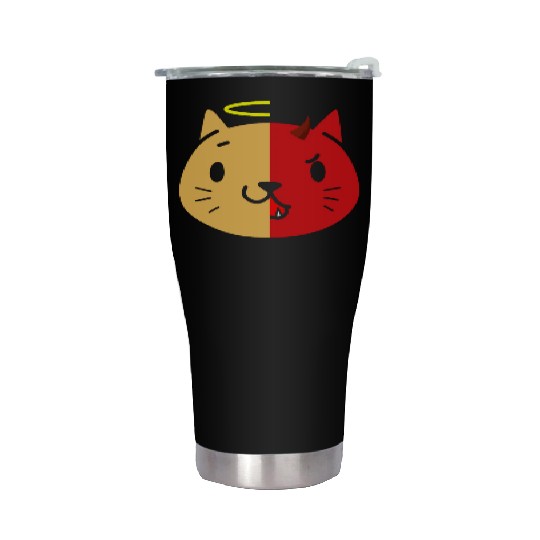 Two Face Cat Angel And Devil Stainless Steel Tumblers