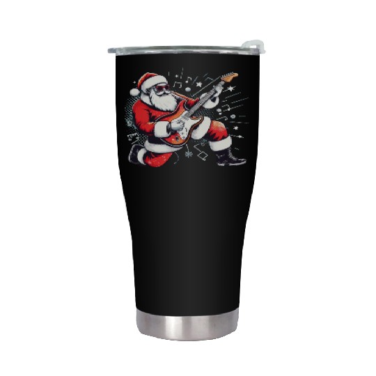 Santa Claus Guitarist Merry Christmas Stainless Steel Tumblers