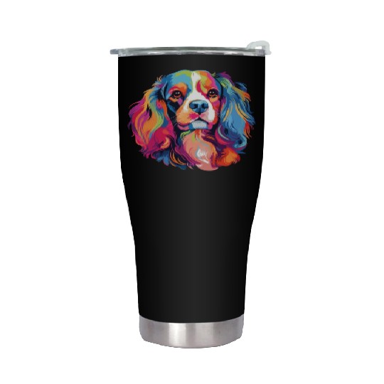 Watercolor Colorful Cavalier King Charles Spaniel Stainless Steel Tumblers