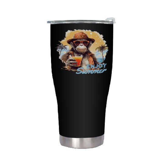 Cool Monkey With Drink Funny Animals Chimpanzee Stainless Steel Tumblers