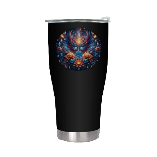 Phoenix Rebirth in Cosmic Bloom Stainless Steel Tumblers