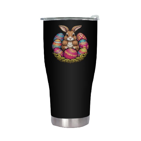 Easter Bunny Rabbit Colorful Eggs Easter Egg Hunt Stainless Steel Tumblers