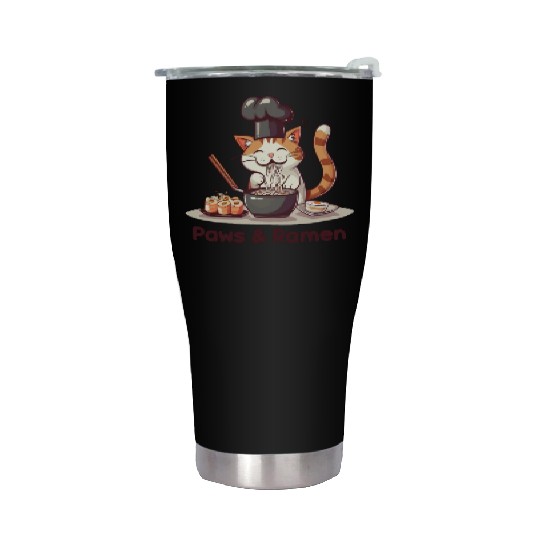 Paws and Ramen Funny Cats Animal Sayings Stainless Steel Tumblers